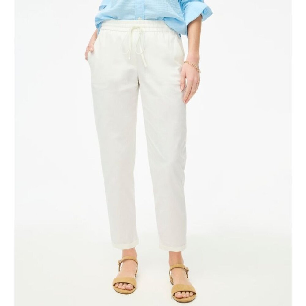 J.Crew Linen-Cotton Blend Drawstring Pant Mid Rise Tapered Classic White Size 12